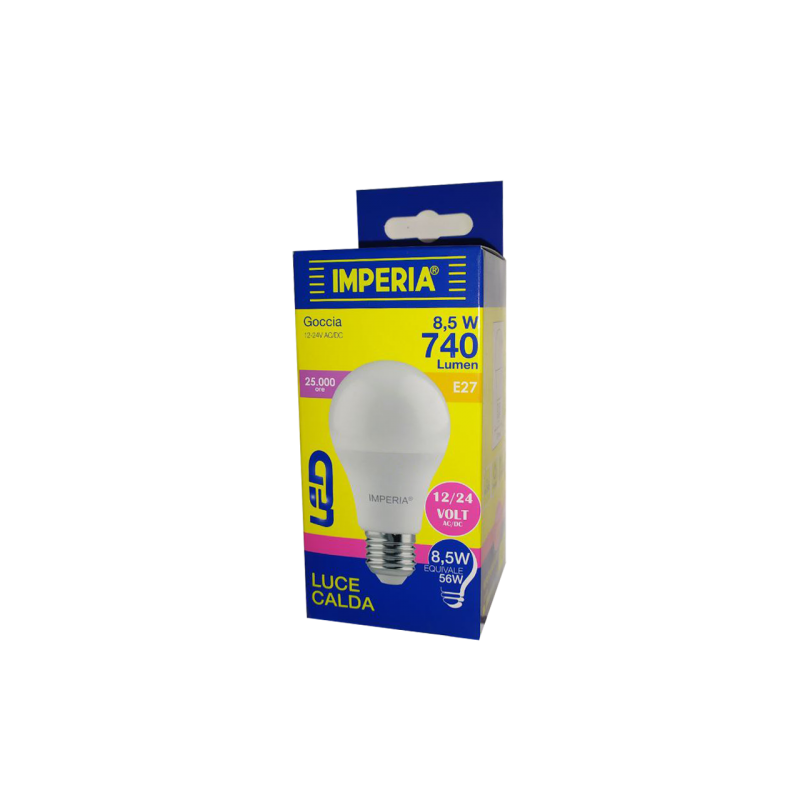 LAMPADINA GOCCIA LED 8,5W E27 AC/DC12/24V 3000K
