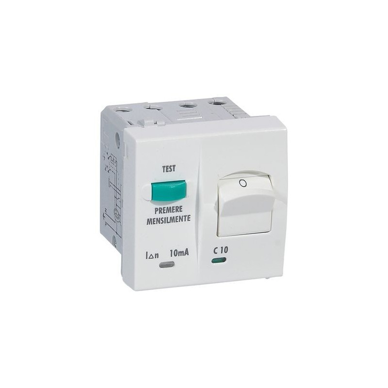 INTERRUTTORE MAGNETOTERMICO DIFFERENZIALE 10A 2 MODULI VELA BIANCA
